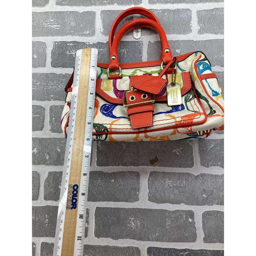 Coach Scribble Multi Color Canvas Satchel Bag Orange Leather Trim 2005 1857 - Picture 5 of 13